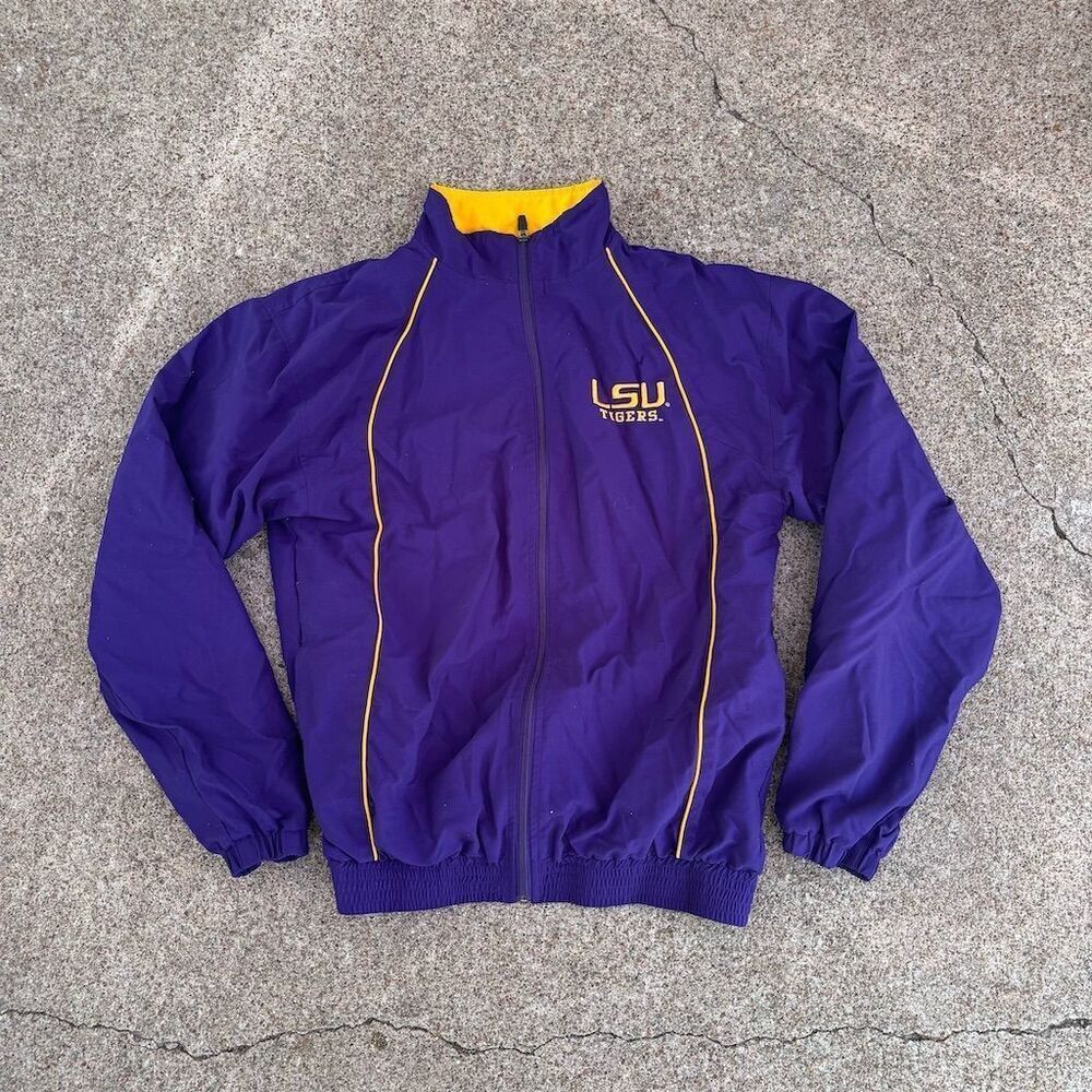 Vintage LSU Tigers Russell Athletic Purple‎ Varsity Windbreaker Jacket Size M